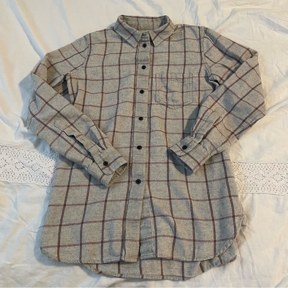 Madewell XS Slim Boyshirt in Slater Plaid E1490 Grey Gray Cotton wool blend - Picture 2 of 7